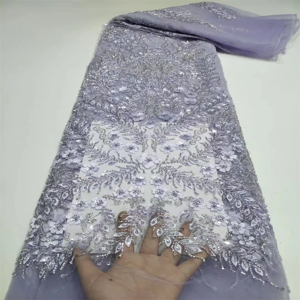 

Африканская Тяжелая кружевная ткань с бусинами 2023, высококачественные нигерийские блестки, французская Тюлевая ткань, материал для свадеб...