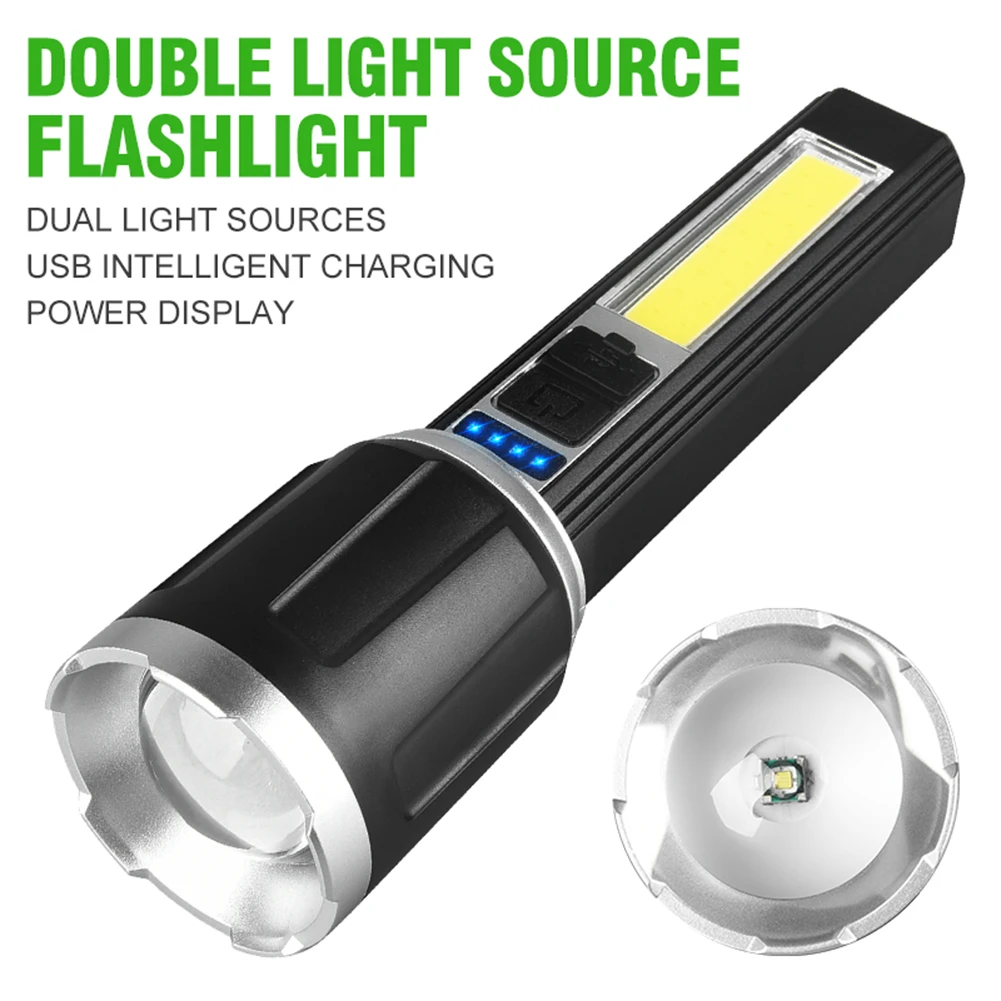 

Фонафонарь XPE + COB светодиодный портативный, 300 лм, IPX4