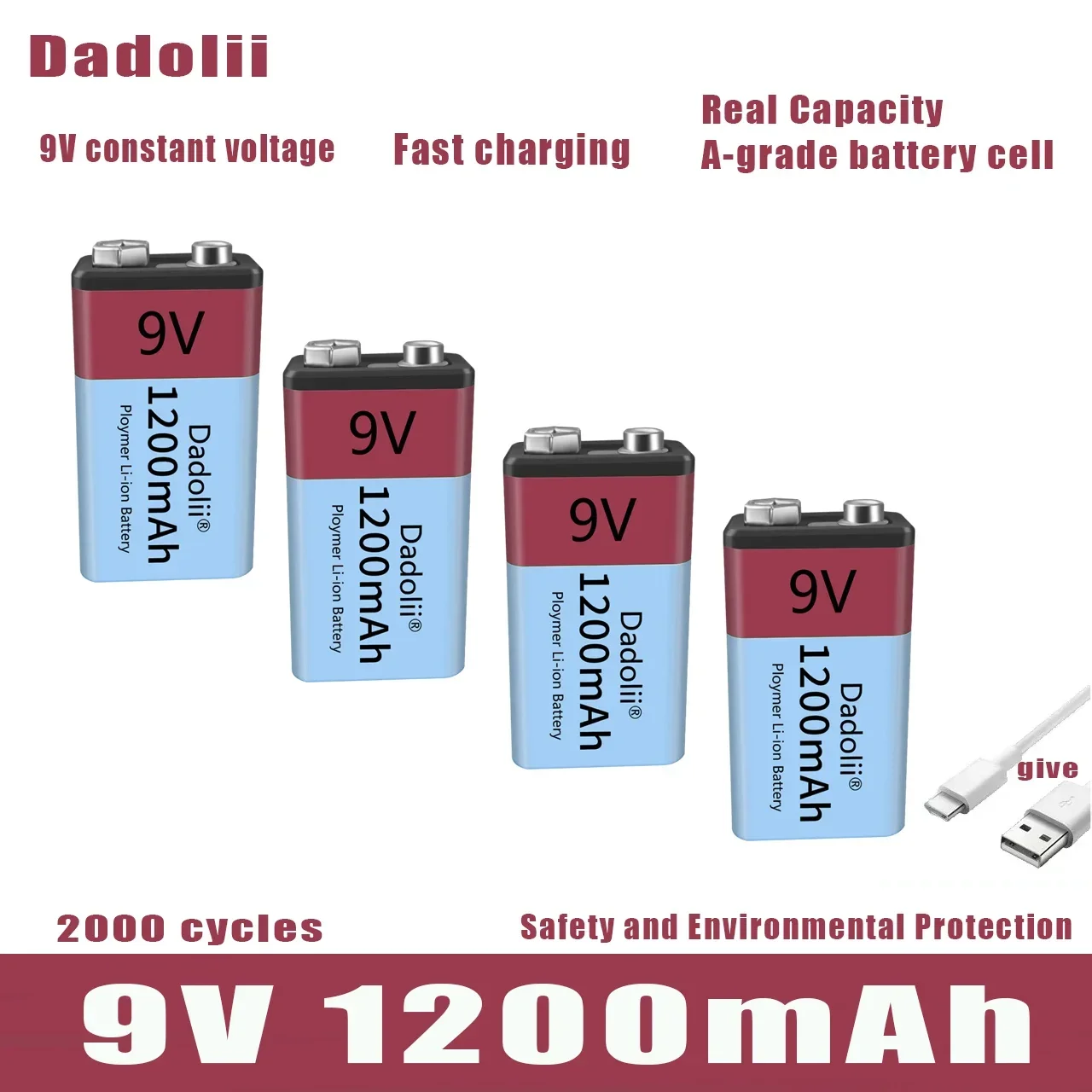 Литиевая перезаряжаемая батарея 9В 1200 мАч Li-Ion для игрушек пультов KTV