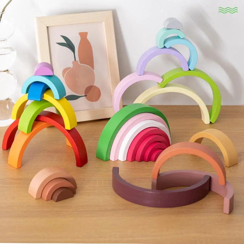 

New Kids Montessori Arch Bridge Rainbow Building Blocks Wooden Toys Baby Early Education Color Cognitive Blocks Toy