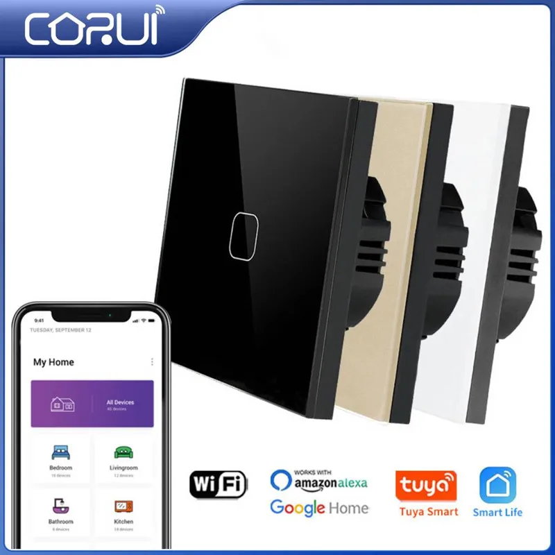 

Умная сенсорная панель CORUI с Wi-Fi, сенсорный выключатель Tuya RF433, дистанционное управление, работает с Alexa Google Home