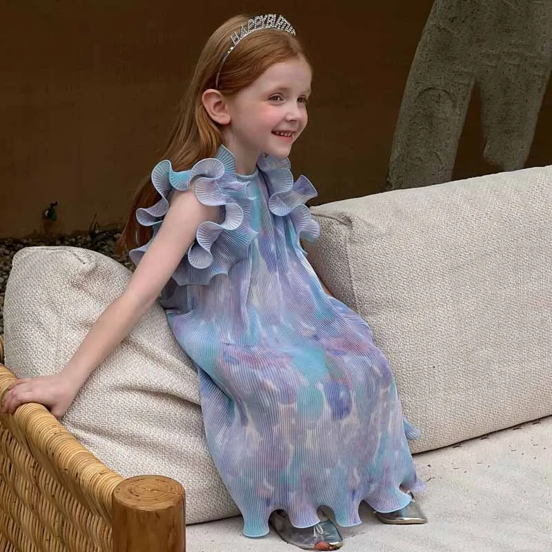 

Летнее пляжное платье для девочек, сарафан с рукавами «летучая мышь», Модное шифоновое платье принцессы, детское повседневное платье, ТРАПЕЦИЕВИДНОЕ ПЛАТЬЕ для девочек