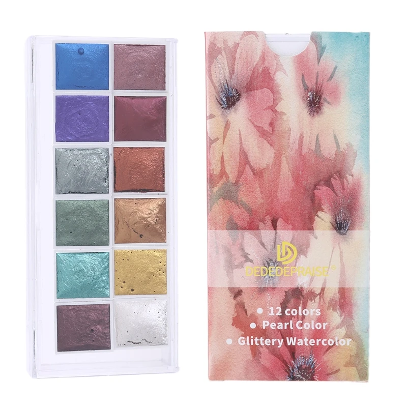 

2022 New Mini Solid Watercolor Paints Portable Pearlescent Watercolor Paint Portable Water Color Paint For Painting Art Supplies