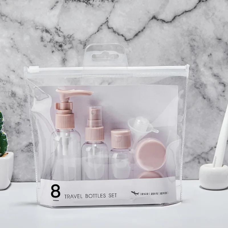 

8pcs Travel Refillable Bottle Set Spray Lotion Shampoo Shower Gel Tube Bottling Cosmetic Empty Liquid Container Portable Tool