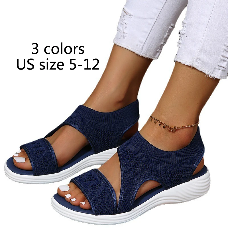 

Sexy Comfortable Women's Sandals Fish Mouth Open Toe Mesh Breathable Solid Color Soft Sole Wedge Sandals Summer Women's Shoes