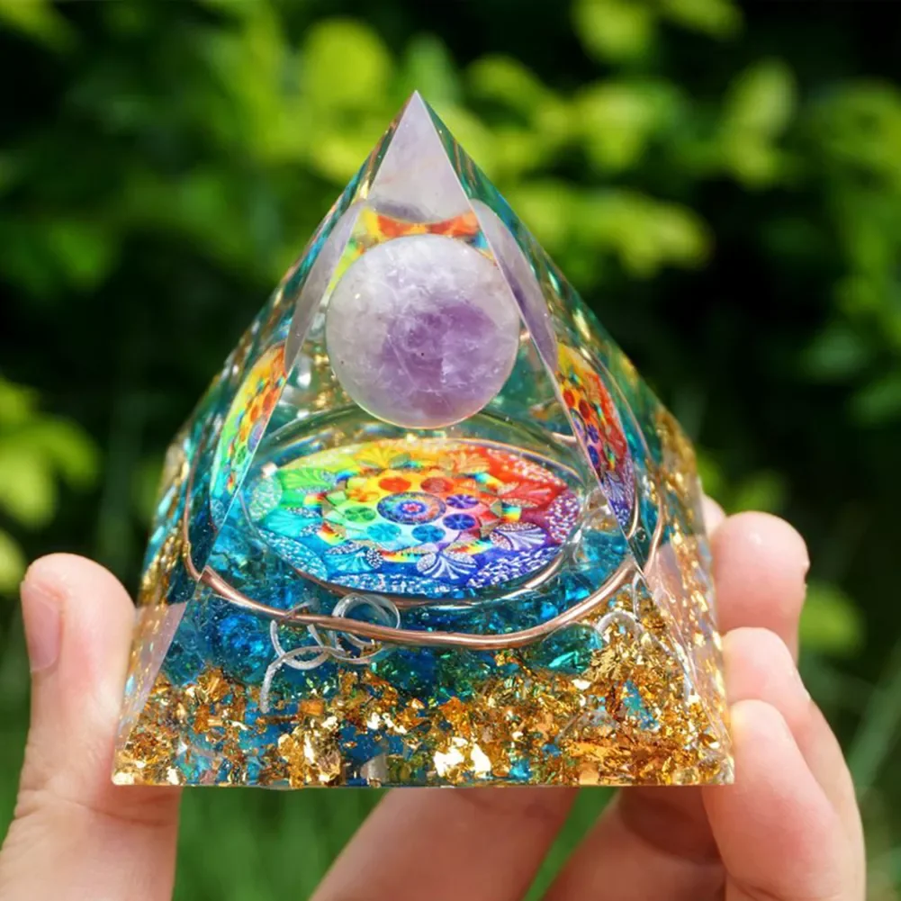 

Orgone Pyramid Amethyst Peridot Healing Natural Reiki Crystal Energy Generator Orgonite Pyramide Emf Protection Meditation Tool
