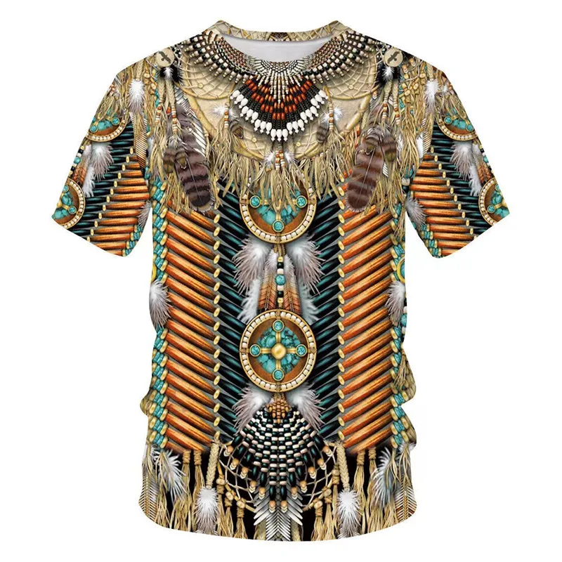 

Лидер продаж 2022, летняя индивидуальная Повседневная футболка для мальчиков с 3D-принтом фигуры индейцев, футболка с коротким рукавом