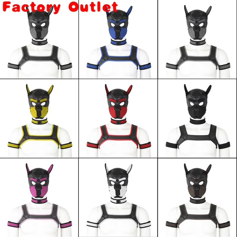 

4pcs Play Dog Bondage Hood Mask Collar Armband Cosplay Fantasy Harness Bondage Sexy Set Adult Games Slave Pup Role Play Couples