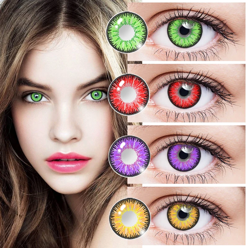 OVOLOOK 14 5mm With Dioptric Myopia Colored Contact Lenses For Big Eyes Green Blue Red Purple Brown Pupil Degree Color Lens