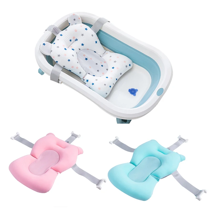 Baby Bath Seat Support Mat Foldable Baby Bath Tub Pad & Chair Newborn Bathtub Pillow Infant Anti-Slip Soft Comfort Body Cushion