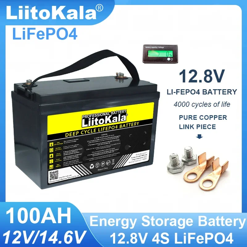 LiitoKala 12 8 В 100 Ач LiFePO4 аккумулятор 4 с литий-железо-фосфатный инвертор тележки для