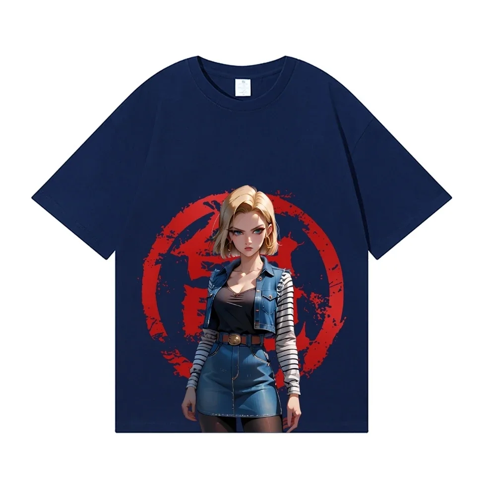 Фото Новая футболка в японском стиле Dragon Ball Android 18 (2026), классическая, высококачественная, уличная одежда, подходит для мужчин и женщин, летняя №4