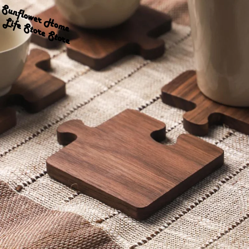 

1PC Walnut Coaster Solid Wood Log Tea Coaster Insulation Pad Wooden Puzzle Coaster Plate Mat Wooden Mat Coffee Coaster