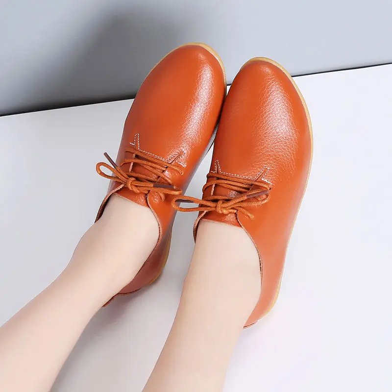 Shoe woman Summer 2023 Split Leather Flat  Shoes Plus Size 41 Women's Casual Lace Up Moccasins Female Footwear Outdoor