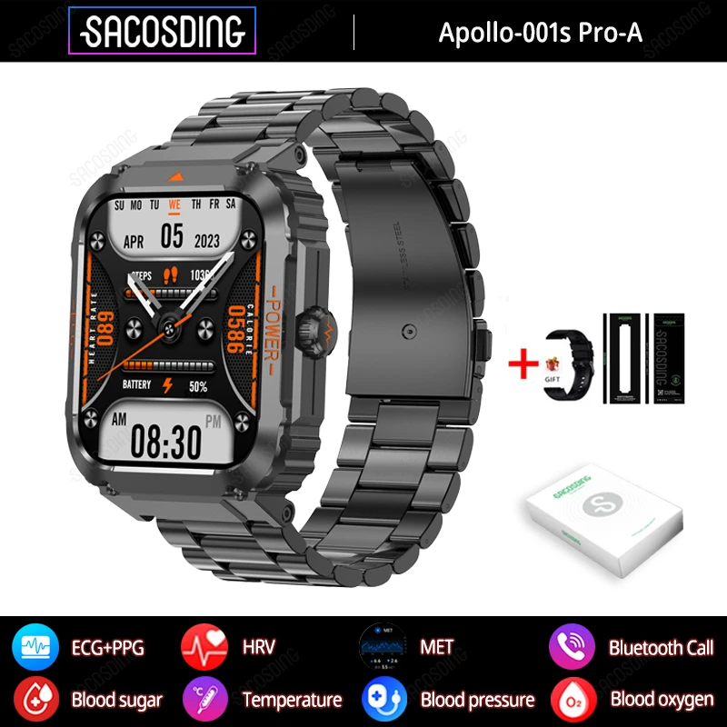

Noninvasive Blood Glucose Smart Watch Men Uric Acid Mett function SOS emergency call Smartwatch Bluetooth Call Watches For Men