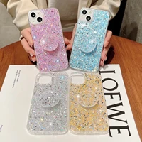 luxury glitter round stand case for iphone 13 11 12 pro max mini xs x xr 6 7 8 plus se shock resistant soft silicone