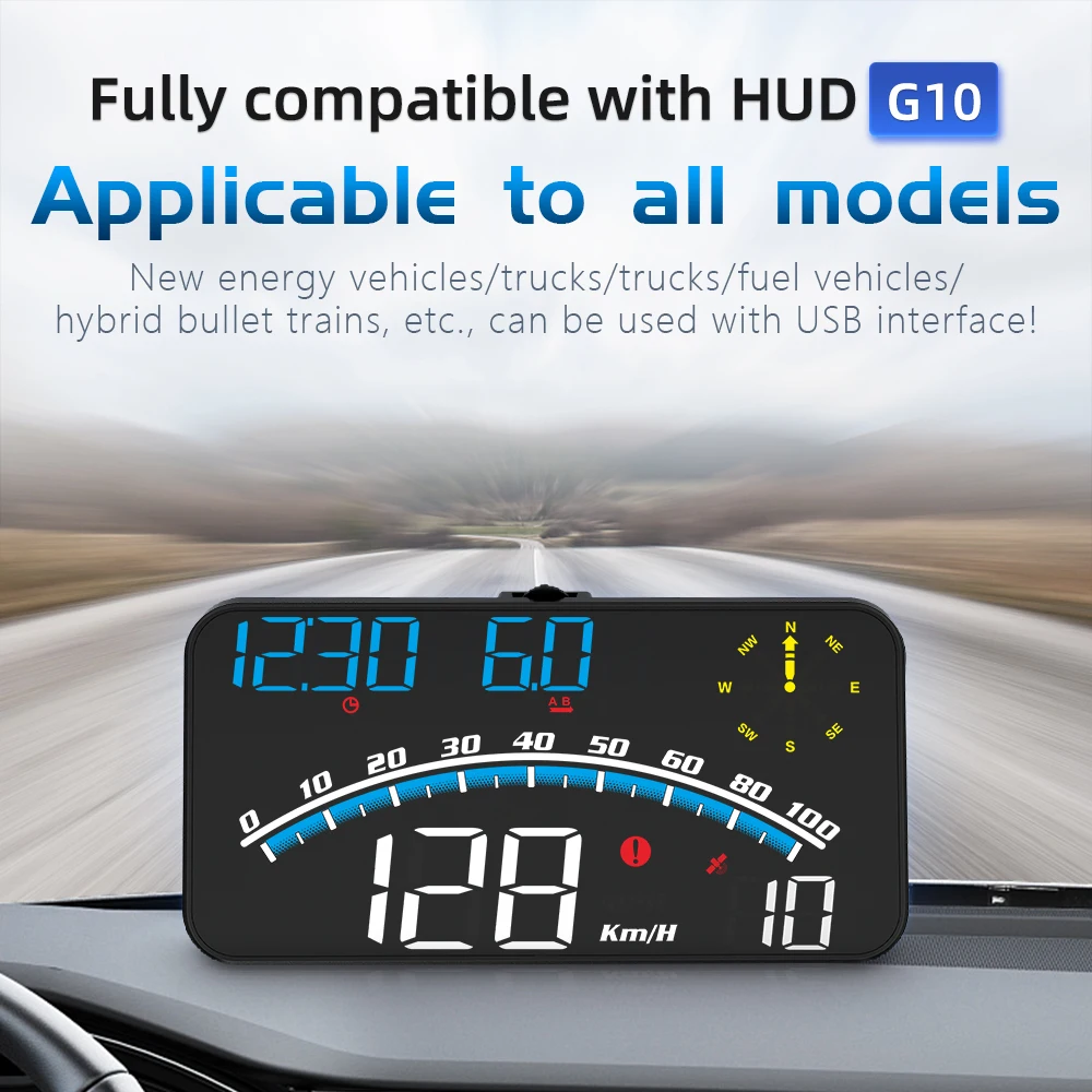 WYOBD G10 GPS HUD Car Multi Function Safety Display Reminds Auto Parts Speed Alarm Head up Display Suitable For All Cars