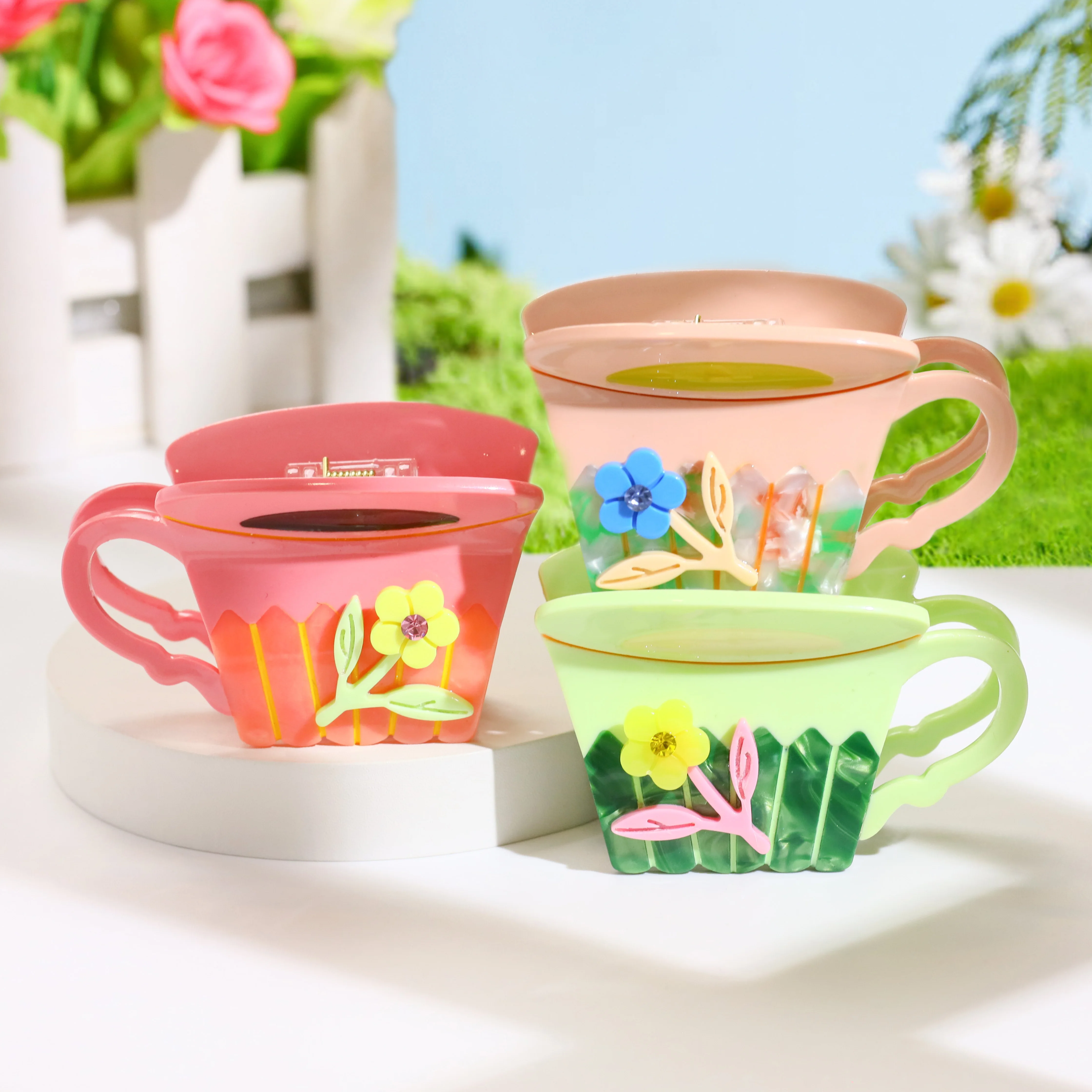 Новая супер милая цветочная чашка для волос коготь креативная заколка в форме