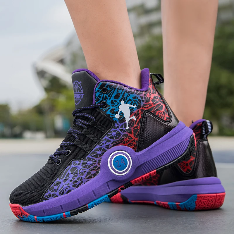 Fashion Black Purple Basketball Shoes Men Proffessional Athletic Sneakers Male Streetball High top Trainers Basketball Sneakers
