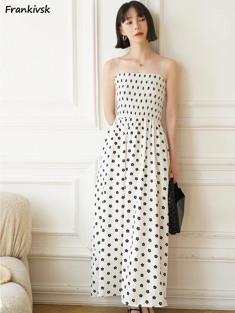 

Summer Strapless Dresses Women French Style Hotsweet Advanced Simple Floral Midi Stylish Temperament Elegant Gentle Suspender
