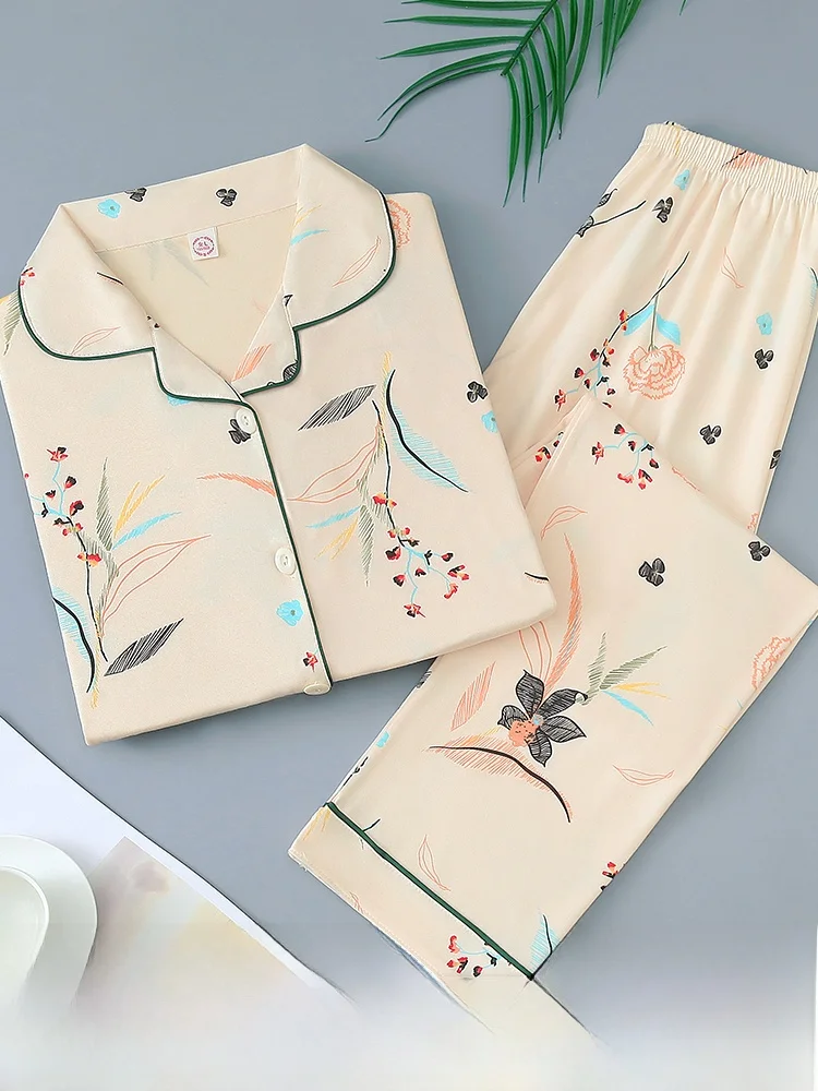 Пижамы из чистого хлопка Женские весенне-осенние комплекты домашней одежды с