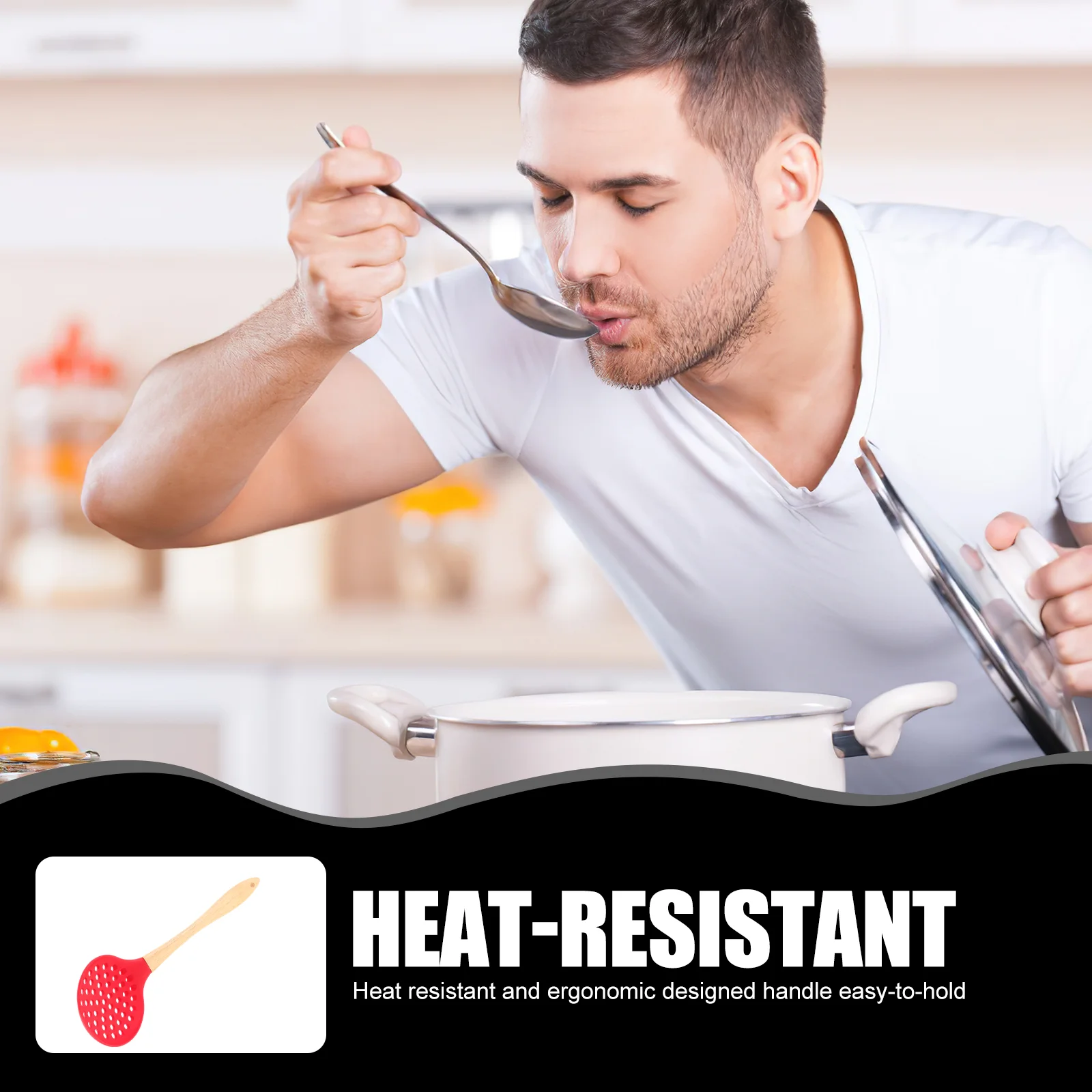 Кухонная утварь силиконовый скиммер горячий горшок дуршлаг ложка красный