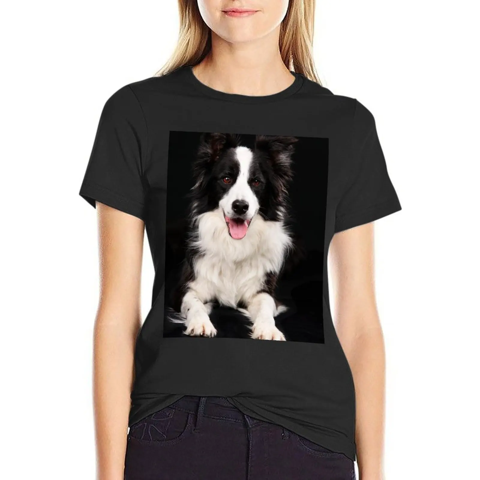 Черно-белая футболка с рисунком бордюра колли рубашка животным принтом для