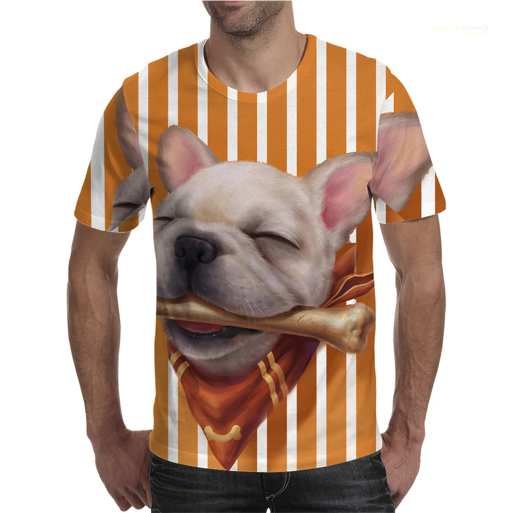 

French Bulldog 3d Printed Men's T-shirt, Round Neck Short Sleeve Shirt, Street Clothes With Interesting Animal Prints