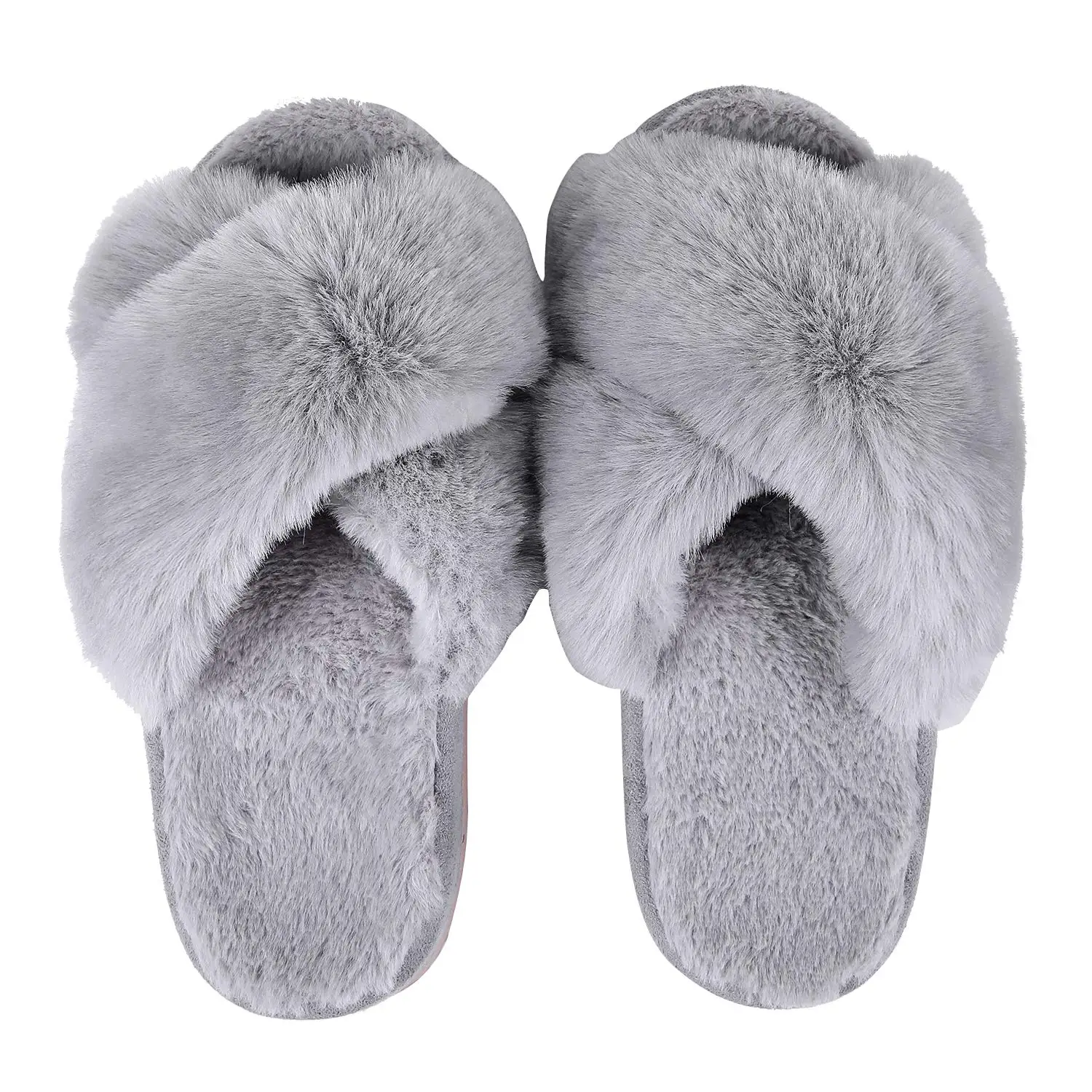 Shevalues 2023 New Home Women Furry Slippers Summer Cross Fluffy Fur Home Slides Thick Sole Indoor Floor Shoes Ladies Flip Flops