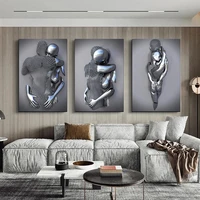 modern silver couple hugging wall poster picture nordic figures wall art canvas paintings for living room home decor