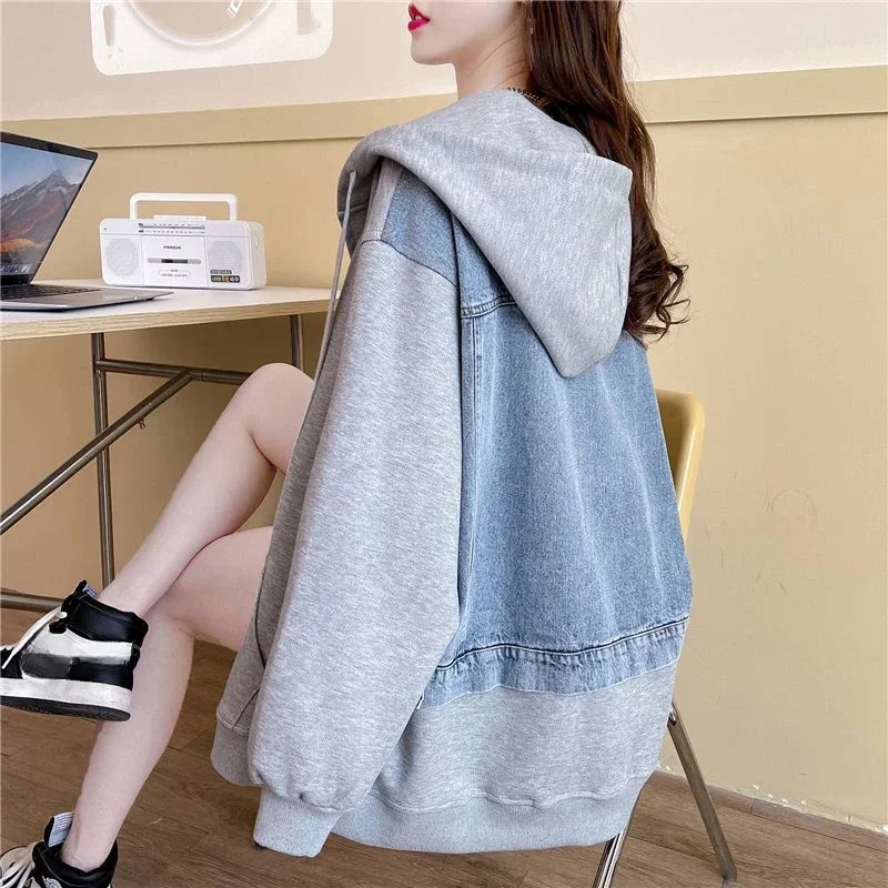 Женская свободная толстовка с капюшоном черная Длинная на молнии свободного