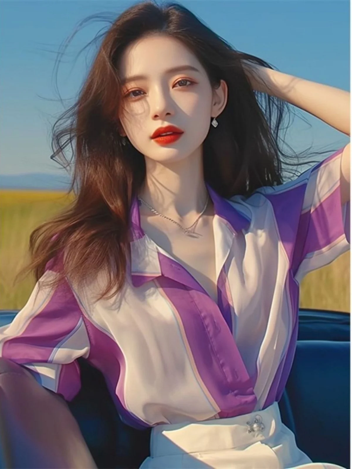 Рубашки с уникальным принтом во французском стиле женские летние рубашки