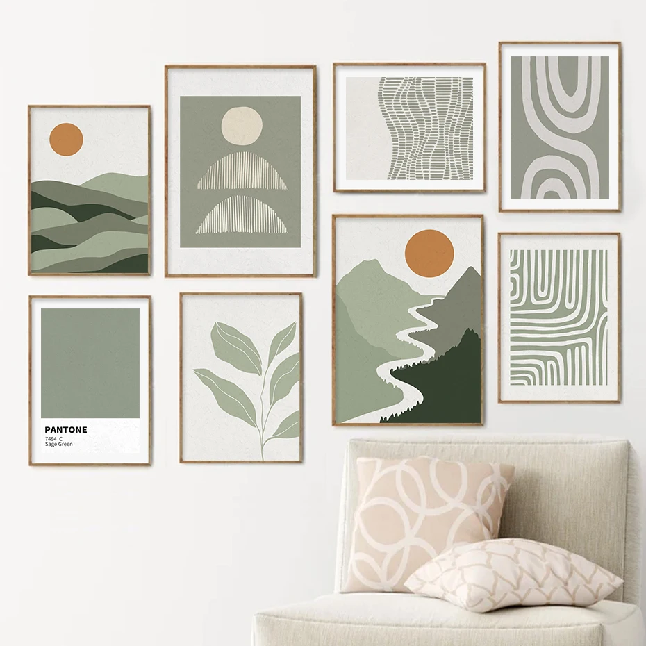 

Абстрактная линия, пейзаж, листья, зеленые постеры, холст, живопись, настенный художественный принт, картины для спальни, гостиной, интерьер,...