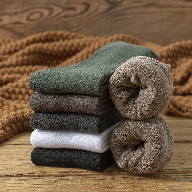 Winter Thickened Pure Cotton Men's Socks Plus Size Harajuku Retro Business Warm Men's Solid Color Long Socks 5 Pair