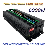 6000w car power pure sine wave inverter dc 12v 24v to ac 220v 110v car sine wave converter converte with led display