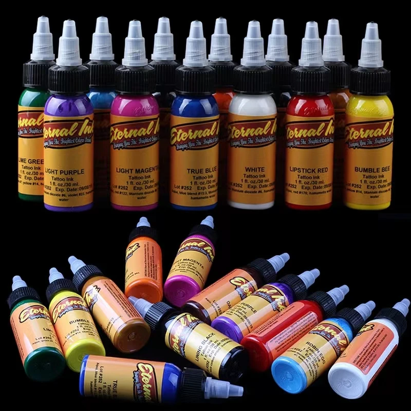 30ml/Bottle Tattoo Ink Set 14 Colors Professional Natural Plant Black Tattoo Pigments Kit for Permanent Body Art Painting