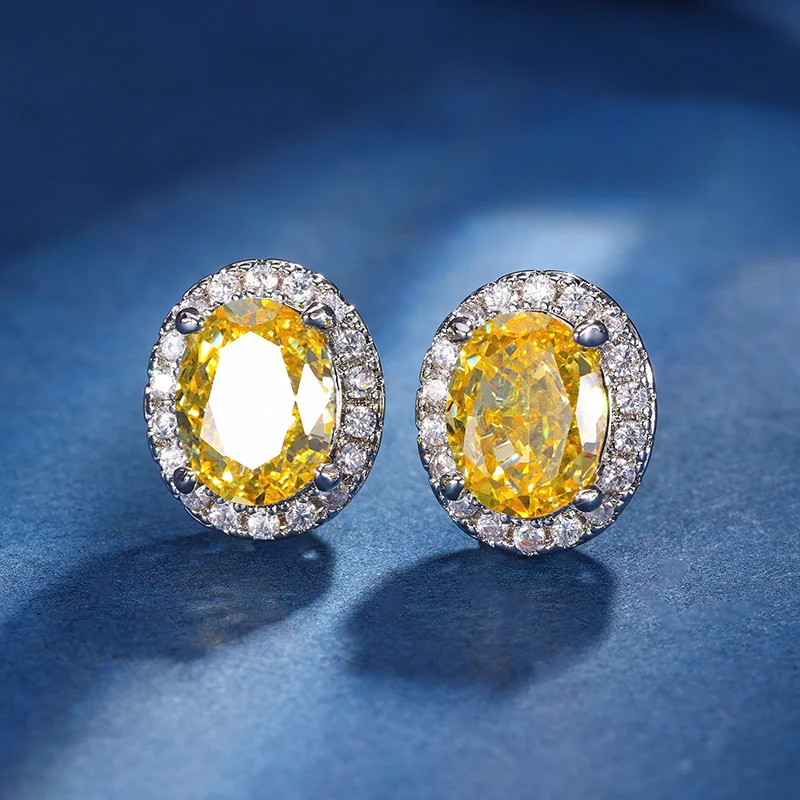 EYIKA Бриллиантовая овальная серьга-гвоздик из желтого фиолетового розового