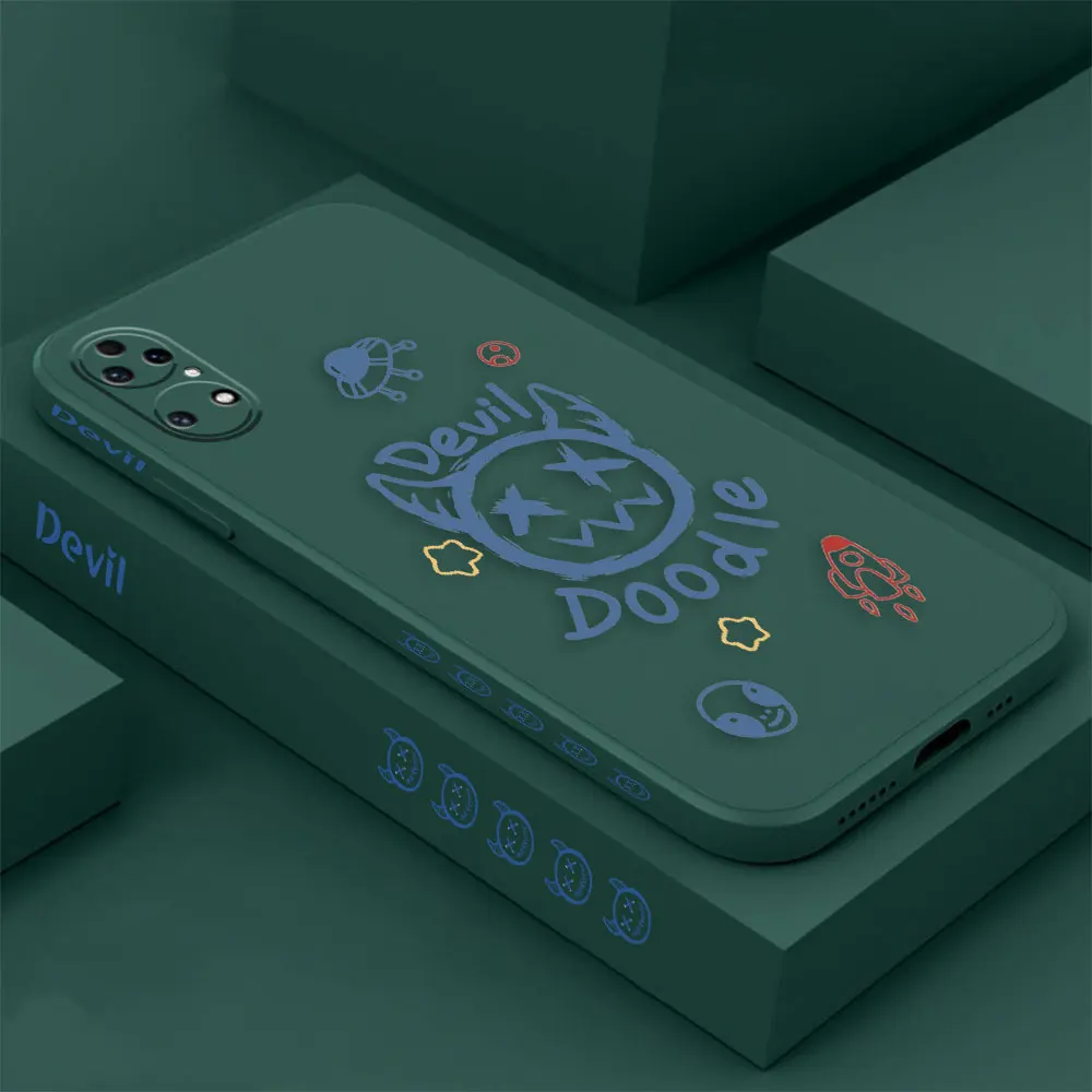 Demon Devil Smile Face Phone Case For Huawei P60 P50 P40 P30 P20 Mate 50 40 30 20 20X 10 Colour Liquid Silicone Cover Funda Capa