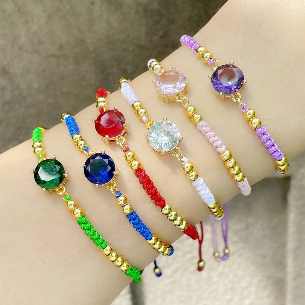 

Bohemian Style Braided Rope Zircon Bracelet Adjustable Multi-Color Optional Vintage Bracelets Girls Jewelry Gift
