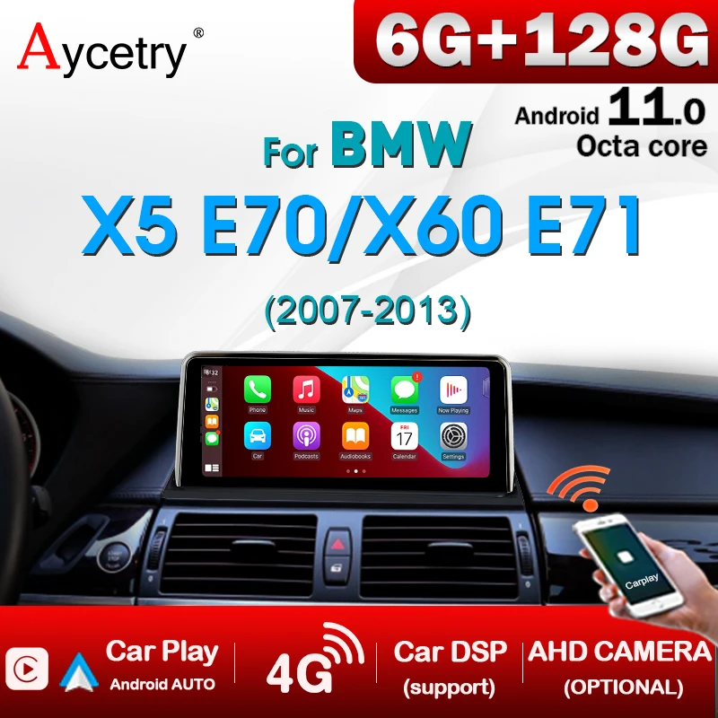 Автомобильный мультимедийный плеер Carplay 8 ядер 2 din Android 11 радио экран для BMW X5 E70/X6 E71