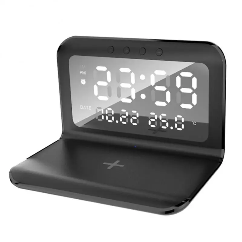 

Alarm Clock Desktop Thermometer Clock Charging Calendar For Iphone Samsung Huawei Multi-function Wireless Chargers 3 In 1 15w