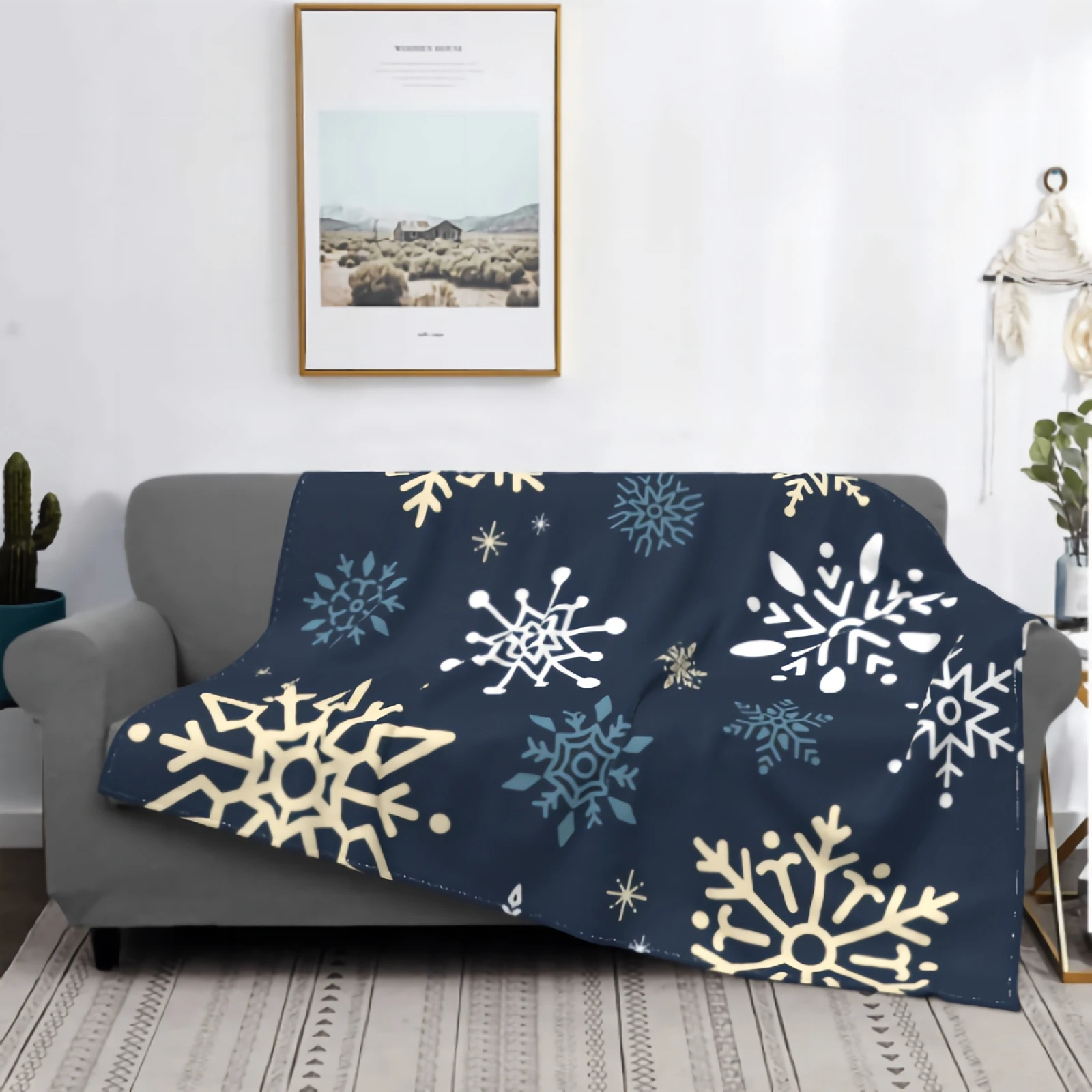 

Comfort Velvet Super Soft Snowflake Christmas Prints Blanket Home Décor Warm Throws for Winter Bedding Couch and Gift 60"x50"