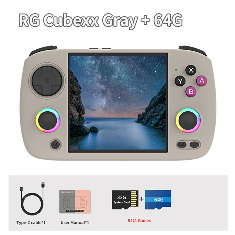 RG Cubexx Ретро портативная игровая консоль 32G + 64G RGB джойстик видеоигровой плеер