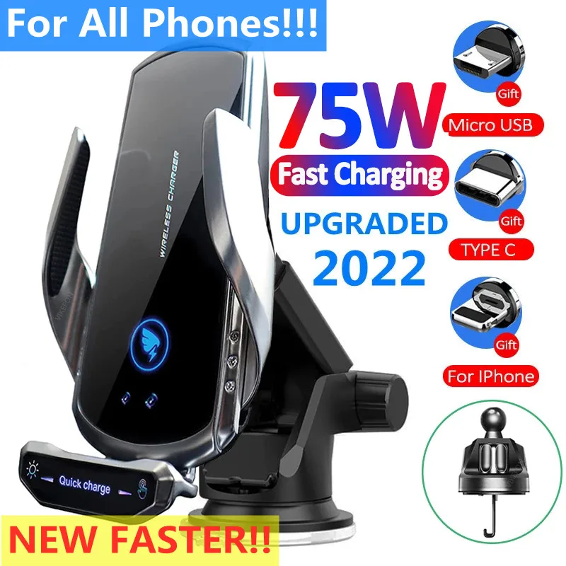 

75W Wireless Charger Car Phone Holder Fast Charging For iPhone 14 13 12 11 Pro Xiaomi Samsung Magnetic Qi Car Wireless Chargers