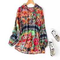indie folk print natural silk womens tops and blouses long sleeve top women hooded thin single piece set blusas mujer