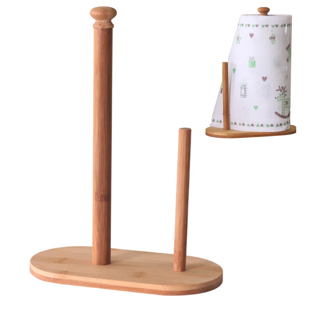 

Natural Bamboo Roll Paper Storage Holder Stand Counter Tissue Dispenser Towel