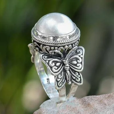 

Fashion Exquisite Women's Butterfly rings White Pearl rings for Wedding Engagement Party Jewelry Gifts