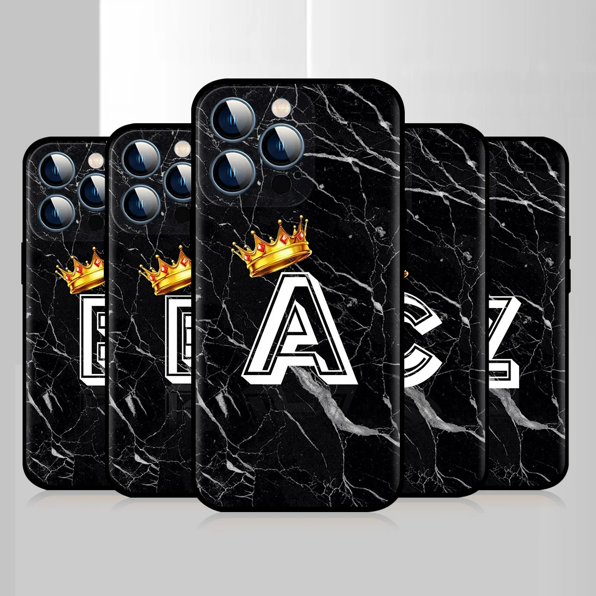

Shockproof Phone Case For Apple iPhone 14 12 13 Mini 11 Pro Max Silicone Soft TUP Cover Fashion Crown Lnitial Letter A -M
