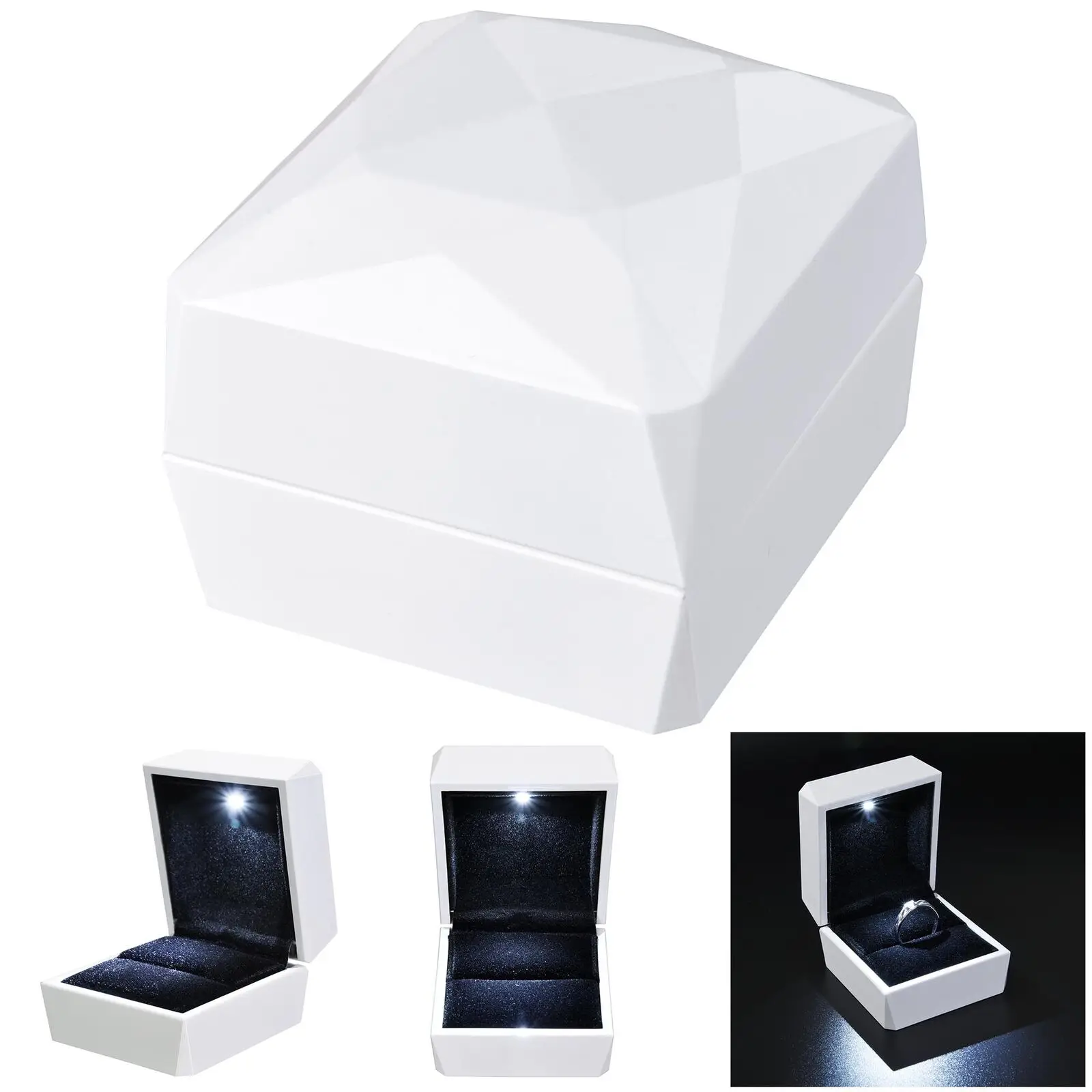 

Portable Diamond Ring Box with Built-in LED Spotlight on The Lid Battery Power