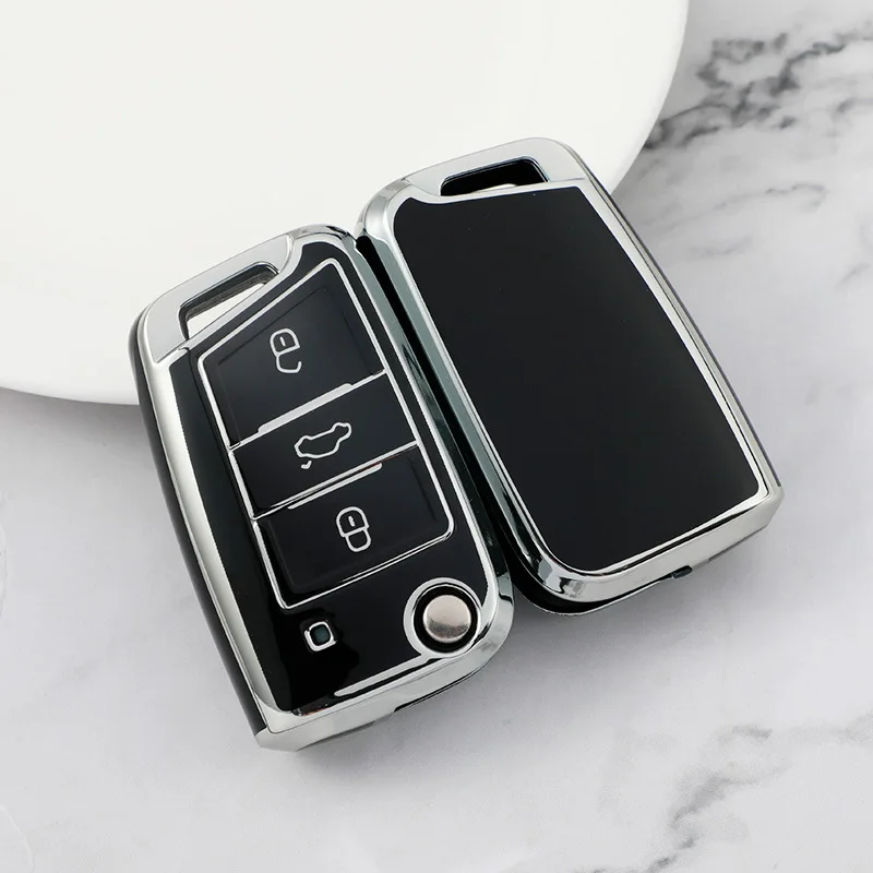 

TPU Car Flip Key Case Cover Shell For VW Volkswagen Golf 7 MK7 Tiguan MK2 For Seat Ateca Leon FR 2 Ibiza Skoda Octavia Keyless